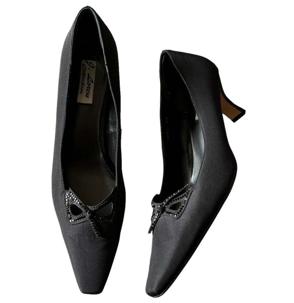 Vintage J. Loren Collection Betsy 2" Heel Black Rhinestone square toe size 8.5